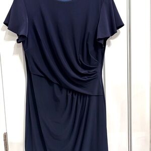 Chaps L NWOT Navy Draped Midi cocktail or work office dress